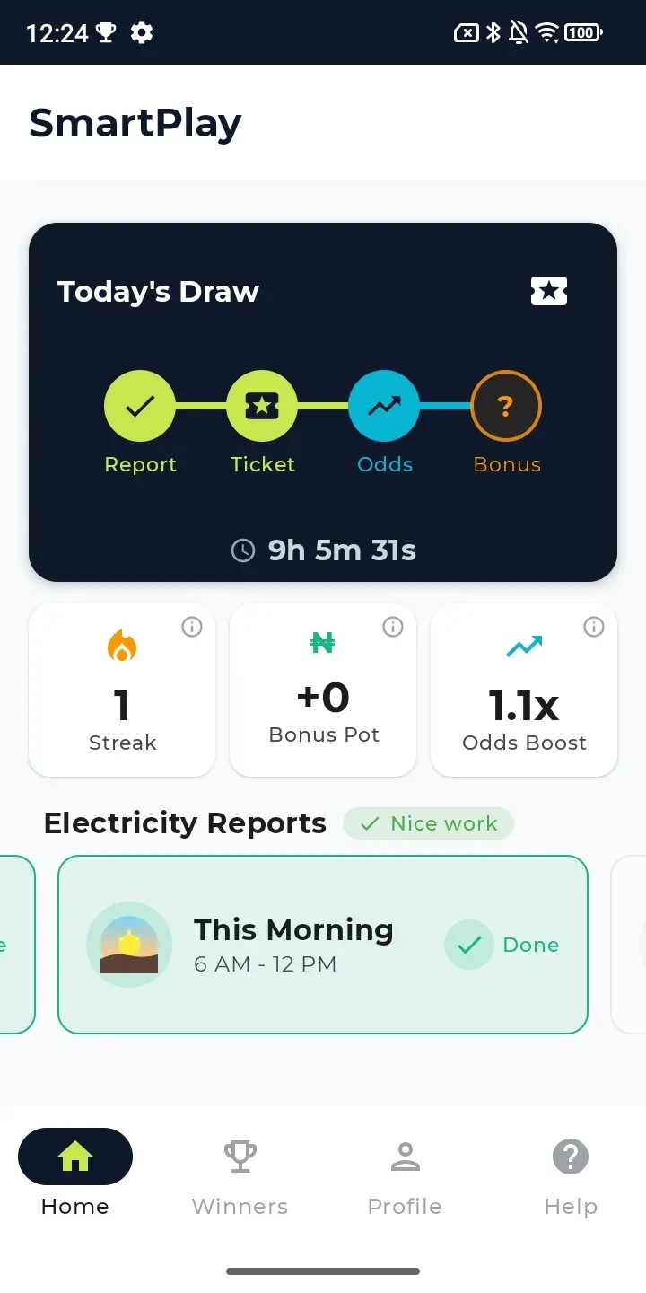 SmartPlay home screen showing today's draw progress
